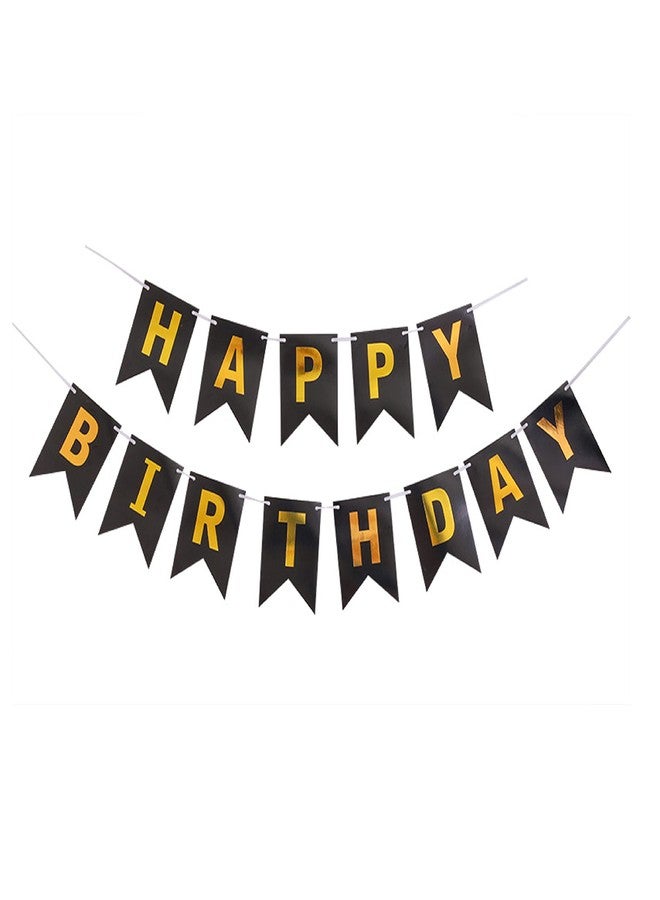 AFTERSTITCH Happy Birthday Banner For Boys Kids Girls Men Women Husbands Wife Friends Party For Wall Decoration To Be Placed With Foil Balloons Items Black Golden Color (Birthday Banner Design 1) - Image 3